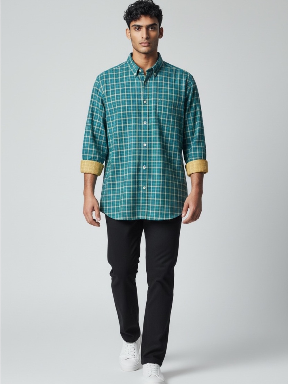 Bugatchi Uomo Button Up Long Sleeve Shirt Men’s XXL Blue/yellow Flip Cuffs